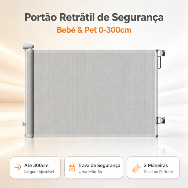 Portão Grade Retrátil de Segurança para Bebê e Pet, 0-3m Ajustável, Grade Expandível Anti Queda Casa Escada