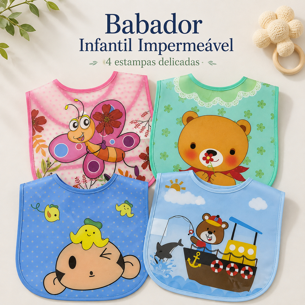 Babador Bebê Impermeável Alimentação Infantil Lavável Estampado Introdução Alimentar Menino Menina