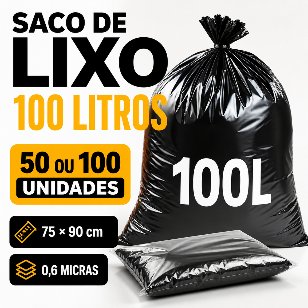 Saco de lixo 100 Litros pacote com 100 ou 50 unidades 0.6 micras