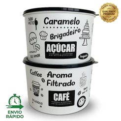 Conjunto 2 Potes Porta Café Açúcar 2 Litros com Tampa Hermética Organizador Premium