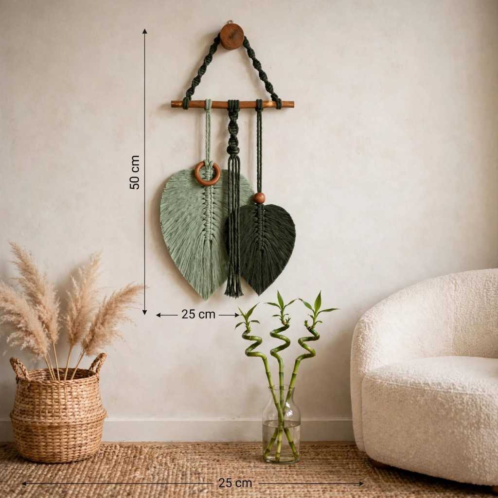 Decoração de Parede em Macramê Artesanal - Duas Folhas (Folha Grande & Folha Média) I Boho/Chic