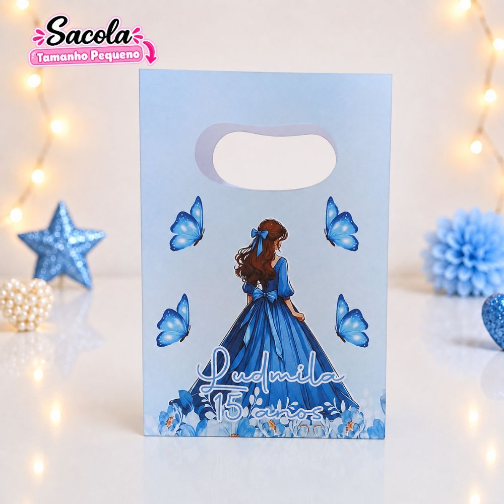  Sacolinha P Personalizada 15 Anos Azul / Lembrancinha Festa Debutante / Aniversário