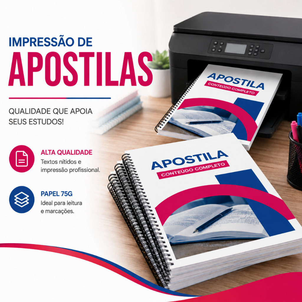 Impressão de Apostila Preto e Branco ou Colorida A4 com Encadernação em Espiral