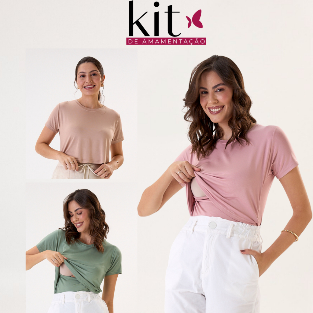 KIT 3 BLUSAS DE AMAMENTAÇÃO CORES: ROSA CHÁ- VERDE FOLHA- NUDE, CONFORTAVEL TECIDO PREMIUM PÓS PARTO