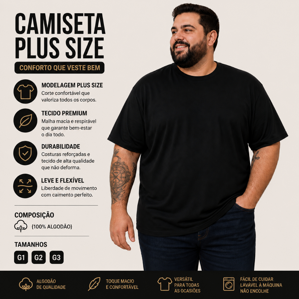 Kit 2 Camisetas Masculina Plus Size G1 G2 G3 em 100% Algodão Fio 30.1 Varias Cores