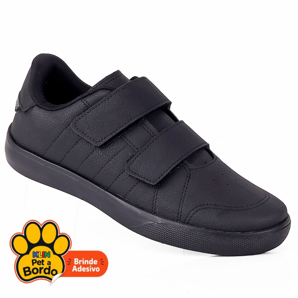 Tenis Infantil Casual Klin Unissex Escolar Com Velcro Super Confortável e Leve - Preto
