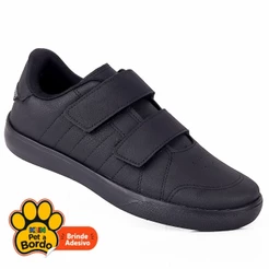 Tenis Infantil Casual Klin Unissex Escolar Com Velcro Super Confortável e Leve - Preto