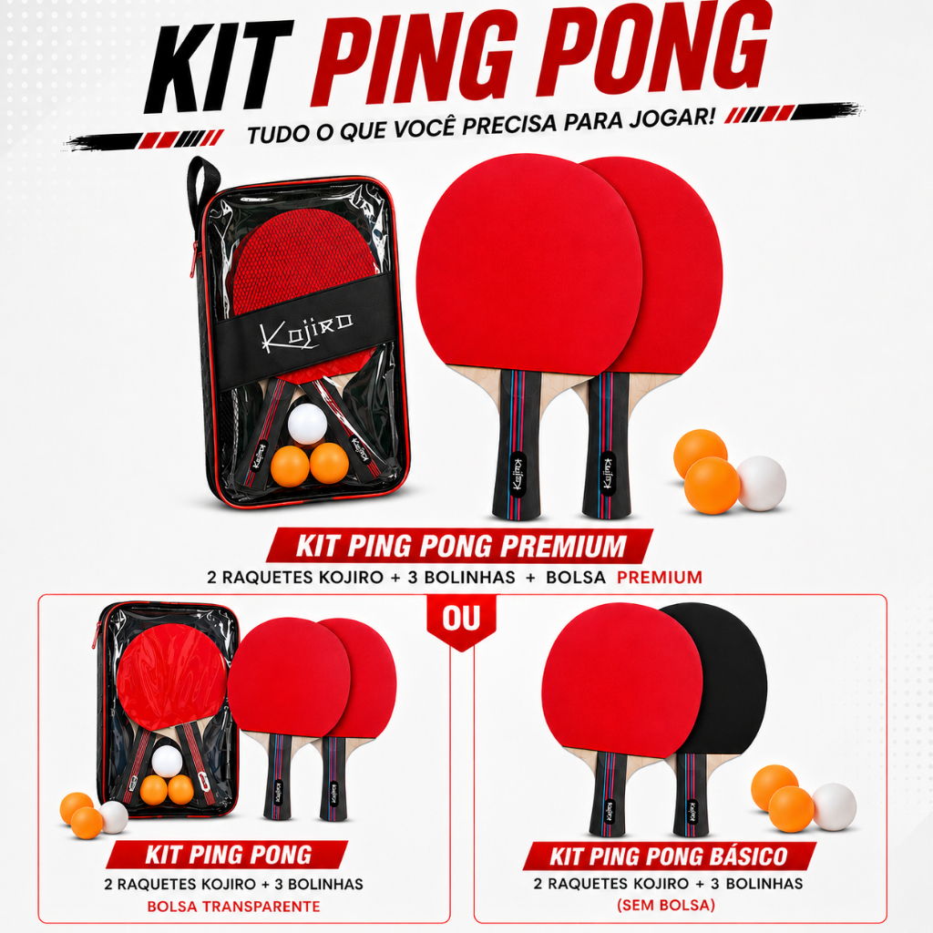 Kit Ping Pong 2 Raquetes 3 Bolas com ou sem Bolsa Tênis de Mesa