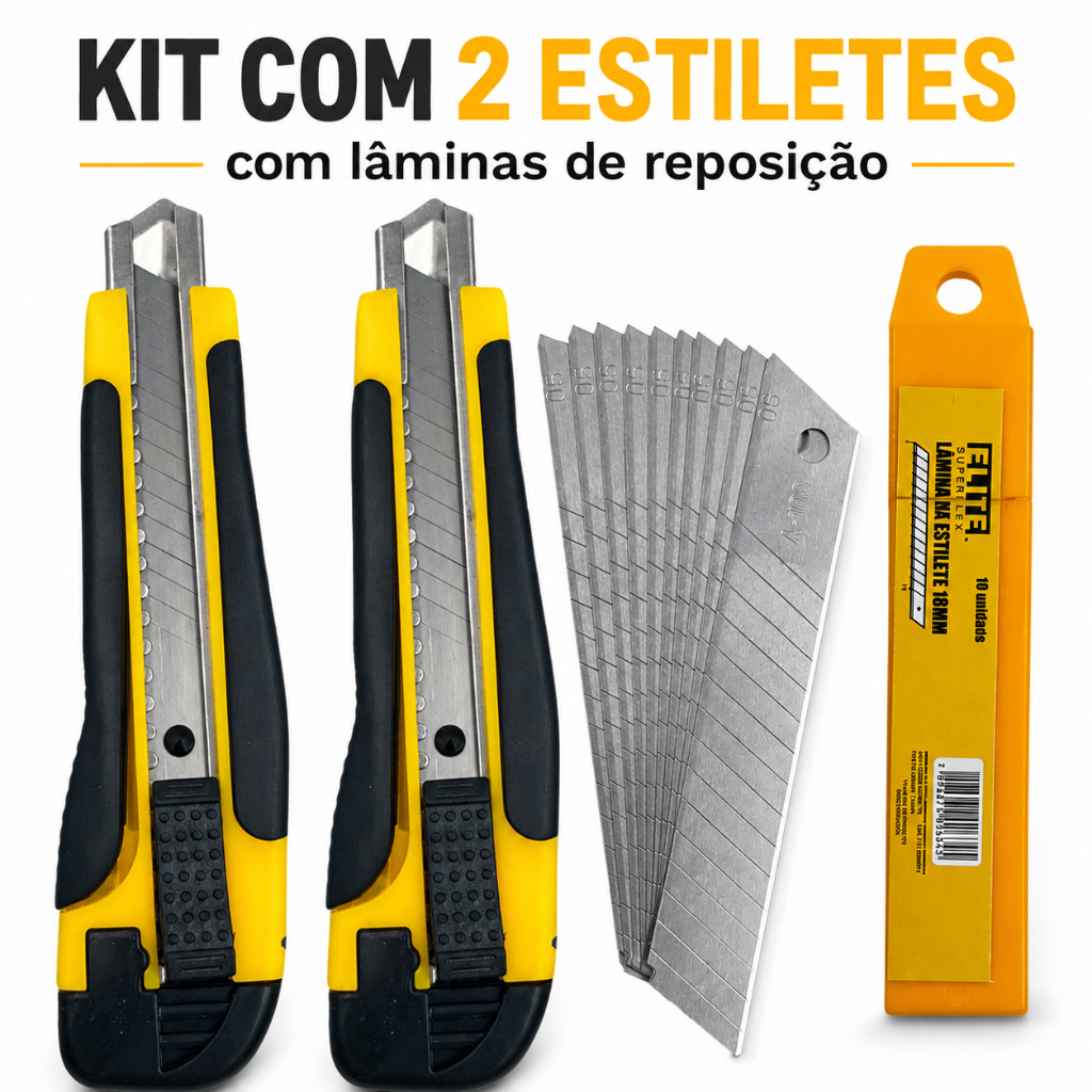 Kit 2 Estilete Emborrachado Profissional 18mm + 10 lâminas de Estilete