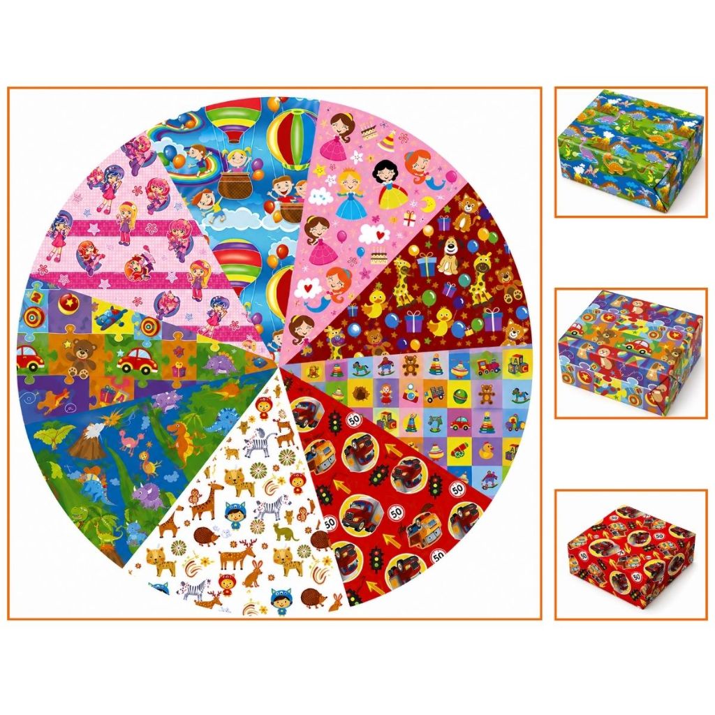 Papel de presente Infantil kit de 5 a 40 folhas 50x60 cm estampas diversas, papel couchê.
