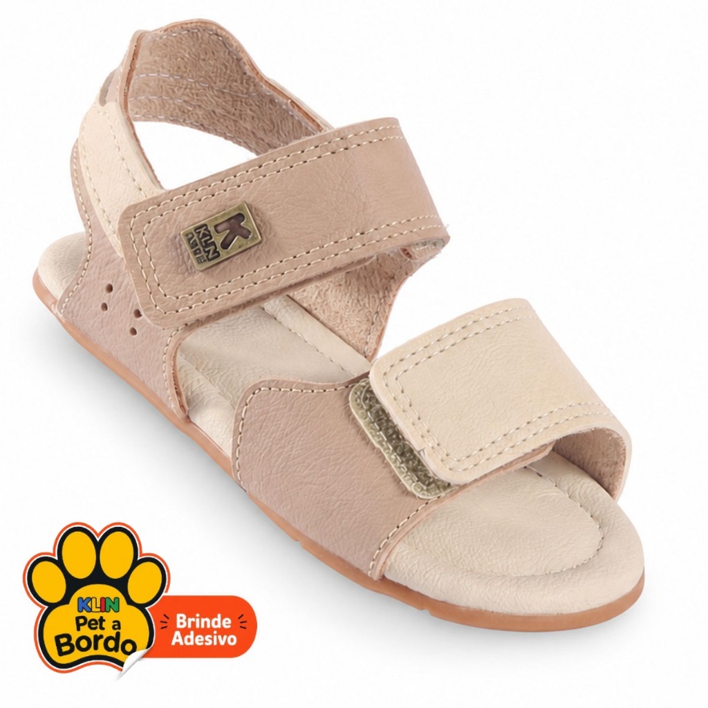Sandália Papete Infantil Bebe Menino Klin Cup cake com Fecho em Velcro Super Confortável Nude e Bege