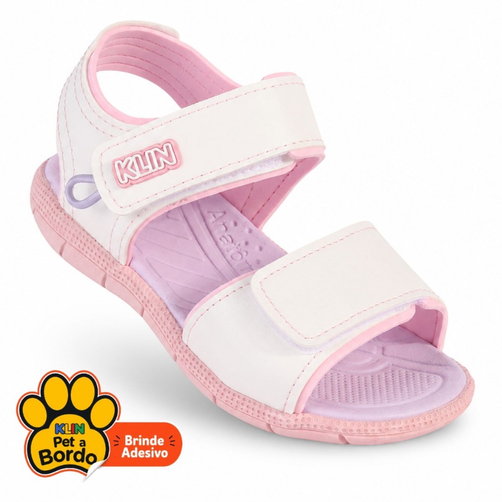 Papete Infantil Menina Klin Tic Tac Leve Anatômica Confortável Calce Fácil com Velcro Branco e Rosa