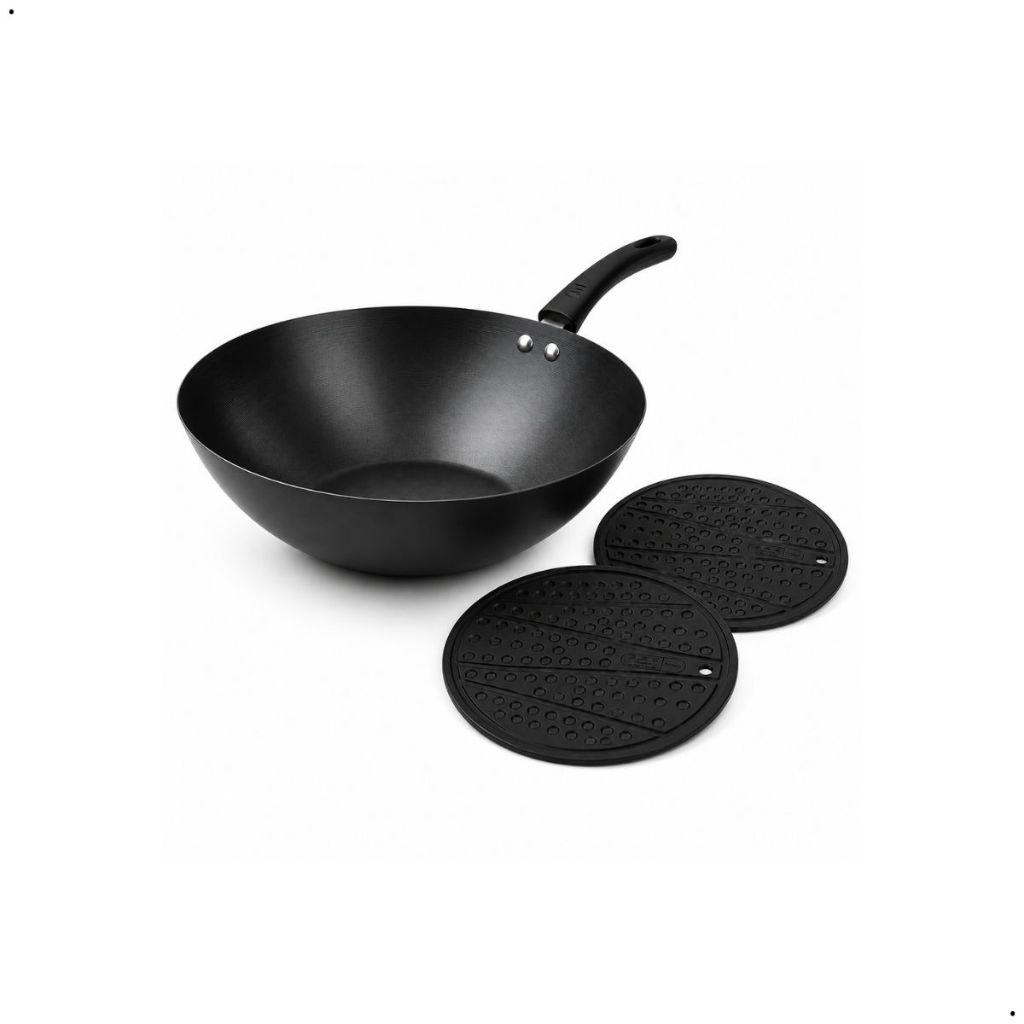 Kit Panela Wok 30cm 3,5L Antiaderente + 2 Protetores de Silicone para Fogão de Indução Cozinha Prática Premium para Casa