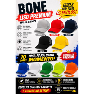 * Boné Trucker Básico Liso Ajustável Malha Chimpa Adulto Unissex