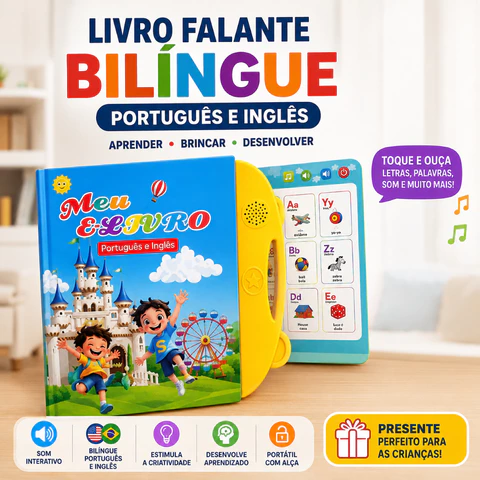 AUXOM Livro Infantil Falante Bilíngue Português/Inglês Lousa Mágica Reutilizável 2 em 1