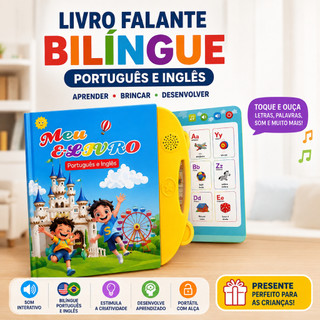 AUXOM Livro Infantil Falante Bilíngue Português/Inglês Lousa Mágica Reutilizável 2 em 1