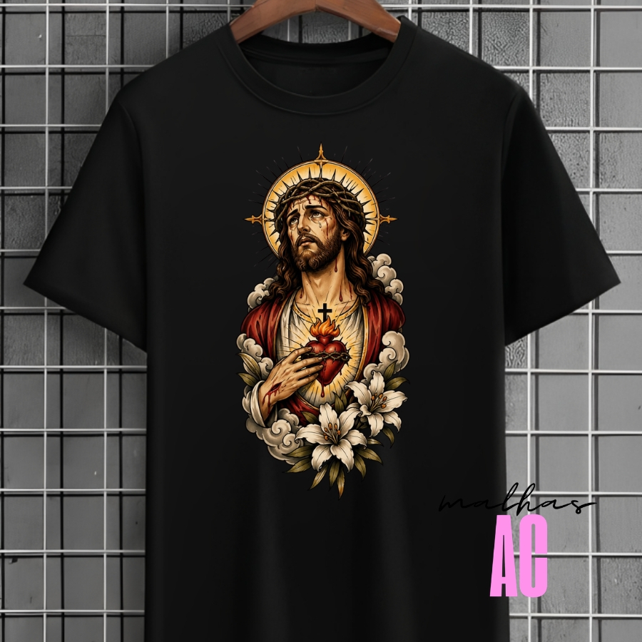 Camiseta Religiosa Jesus Estampada 100% Algodão Unissex Feminino Masculino Confortável
