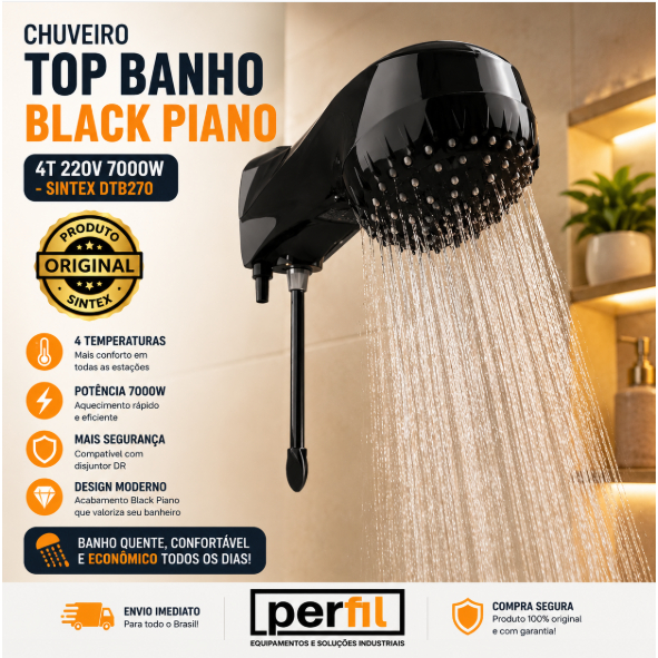 Ducha Elétrica Sintex 7000W 220V 4 Temperaturas Ducha Preta 220 Chuveiro Pequeno 220v Ducha Sintex