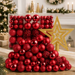 Kit 50 ou 100 Bolas + Brinde Estrela Enfeite Árvore Natal Decoração