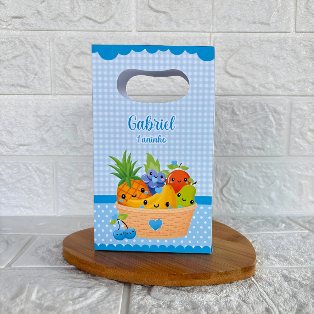PEGUE E MONTE - Sacolinha Surpresa Personalizada Frutinhas Menino - Tamanho PP - Festa Infantil-Aniversário–Lembrancinha