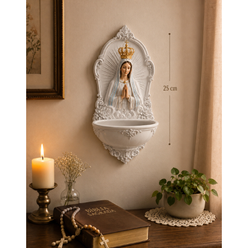 Nossa Senhora De Fatima Pia Água Benta Parede Decoracao Religiosa Porta Terco Altar 25cm Colorida — imagem 2 de 2