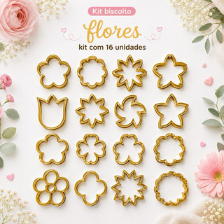 Kit 16 Cortadores de Biscoito Flores | Moldes para Confeitaria