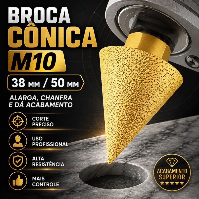 Broca de chanfrar diamante, serra de furo cerâmico rosqueada M10, moagem de chanfradura cônica de 38/50 mm