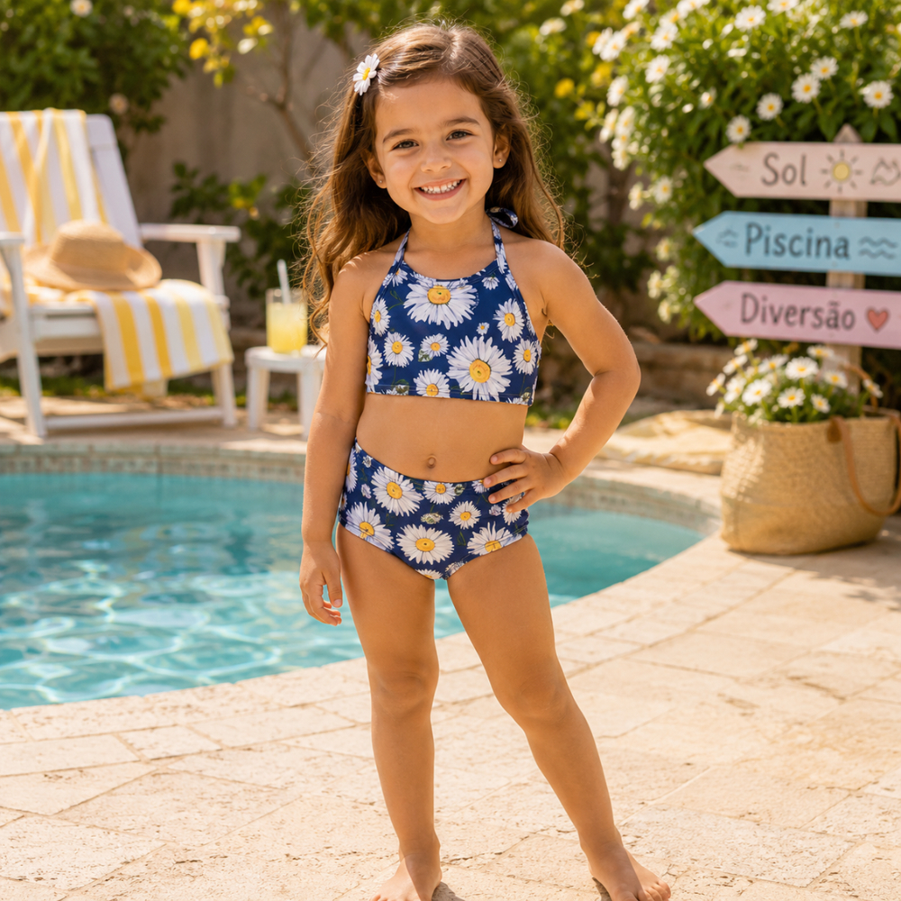 Conjunto Biquini Infantil e Juvenil com proteção UV50 moda praia bebe verão Meninas calcinha e sutiã