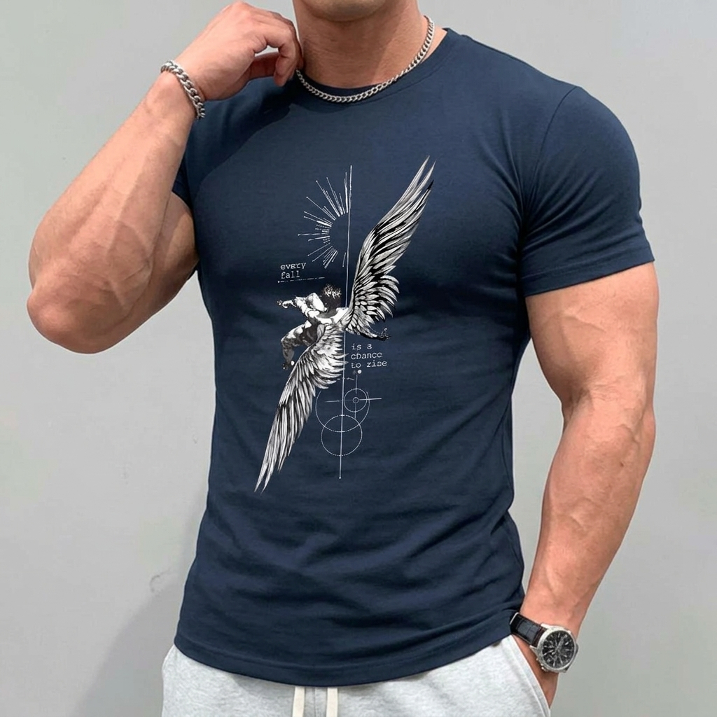 Camiseta ANJO CAIDO Streetwear Camisa Street Algodão Slim Fit Academia Estampada Confortável