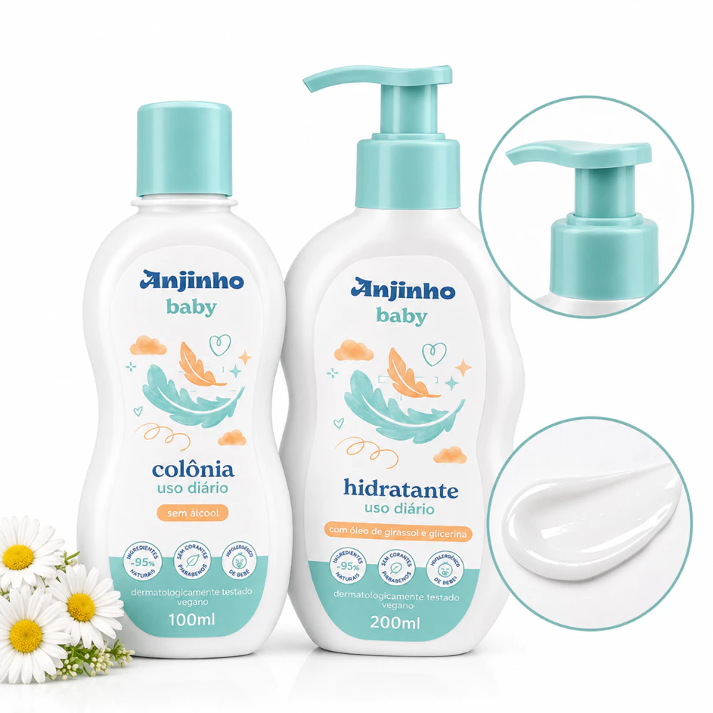 Kit Infantil Anjinho Baby Loção Hidratante + Colônia Perfumada Cheirinho Suave para Bebê e Criança