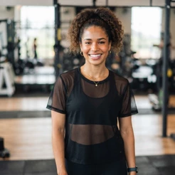 Blusa de Tule Camisa Transparente Manga Curta para Academia Tendência Verão