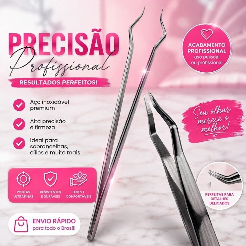 Pinça de Isolamento Profissional para Extensão de Cílios Fio a Fio em Aço Inox