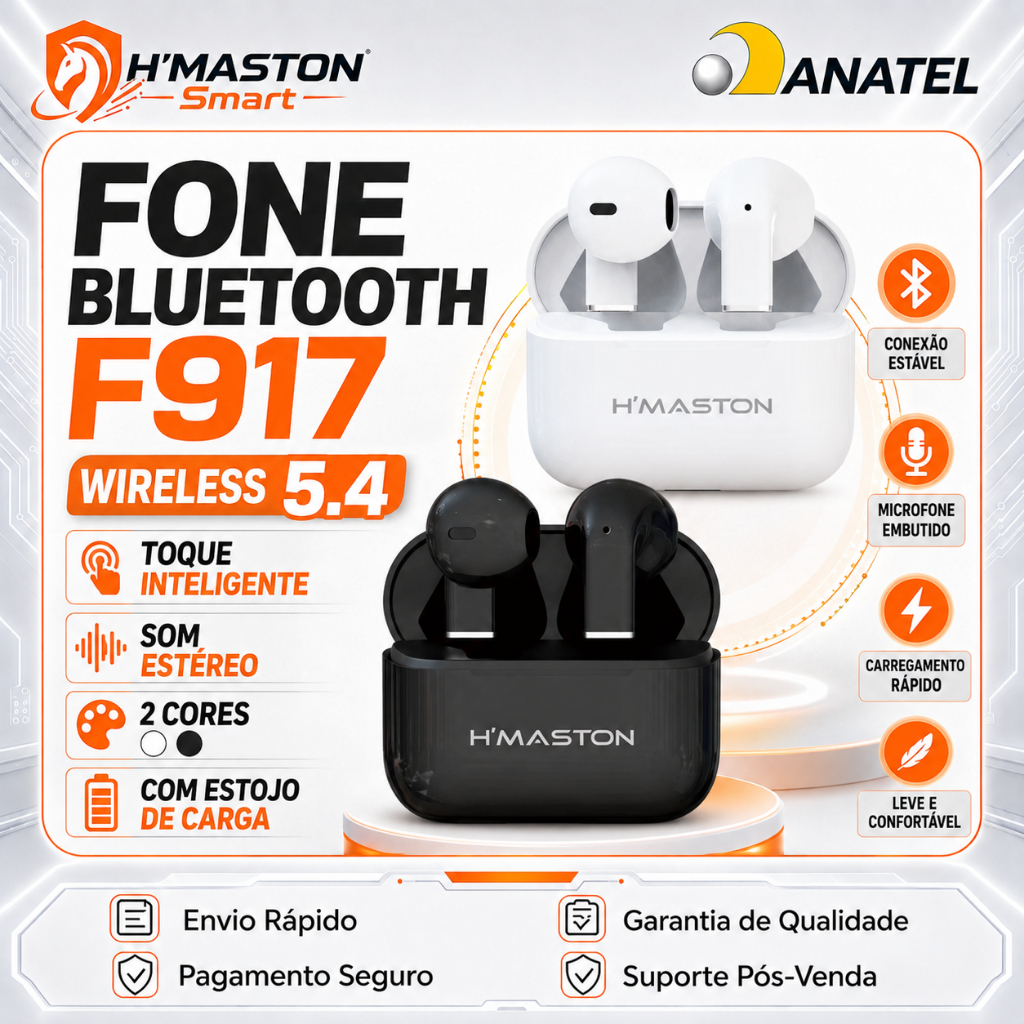 H'MASTON F917 Fone De Ouvido Bluetooth Sem Fio Fone Sem Fio Bluetooth Fone De Ouvido Sem Fio Bluetooth