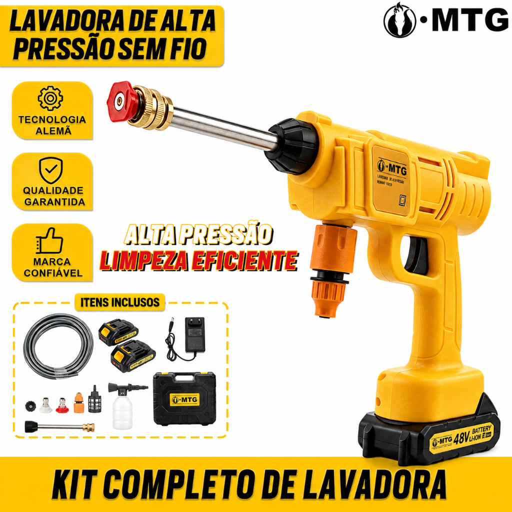 Lavadora de Alta Pressão Portátil sem Fio 48V Pistola Profissional 1500PSI Para Carros, Motos e Limpeza Externa