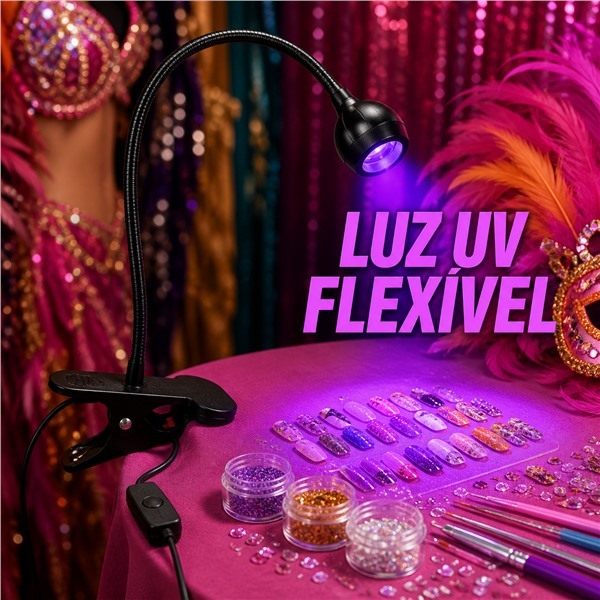 Luminária UV Flexível com Clipe para Unhas Gel Manicure Nail Art e Mesa de Trabalho