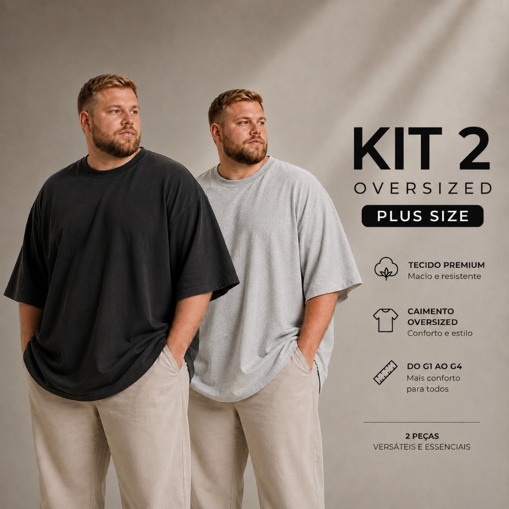Kit 2 Camiseta Oversized Plus Size G4 StreetWear Gola Canelada