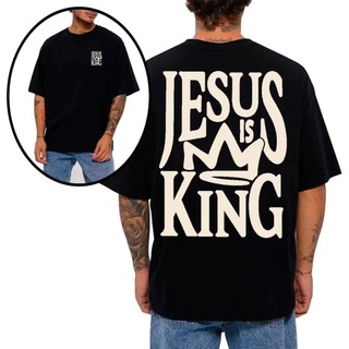 Camiseta Masculina Oversized ou Básica Estampa Religiosa Jesus is King Gospel Cristã Fé Lançamento