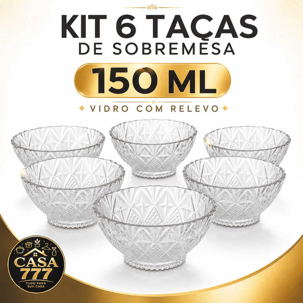 Kit 6 Taças de Sobremesa Toffee Rocks 150ml em Vidro com Relevo Tigelas Elegantes