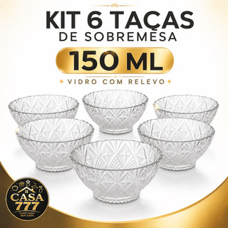 Kit 6 Taças de Sobremesa Toffee Rocks 150ml em Vidro com Relevo Tigelas Elegantes