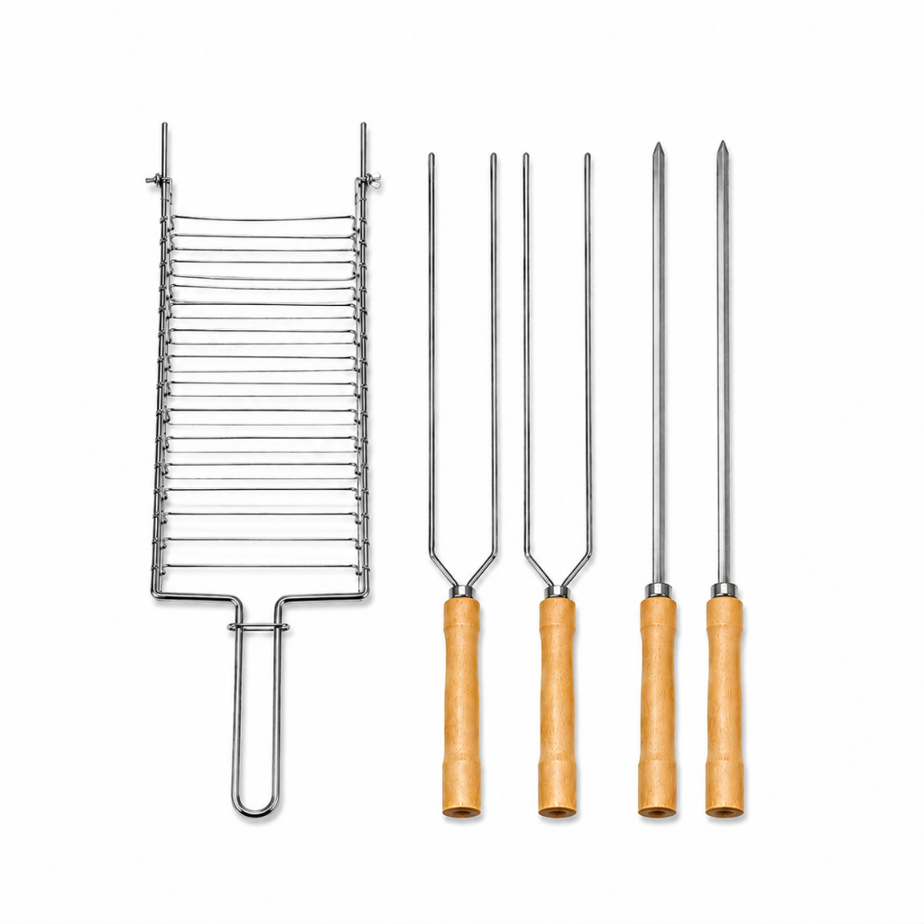 Kit Preparo Churrasco 5, 4 e 1 peças Churrasqueira Grelha e Espetos 65cm