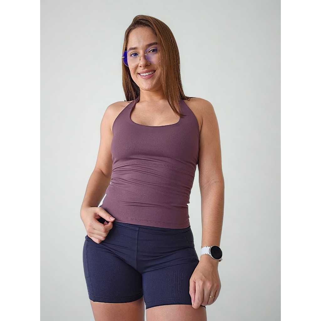 Top Regata Fitness Frente Única 100% Poliamida Com Bojo Removível Zero Transparência