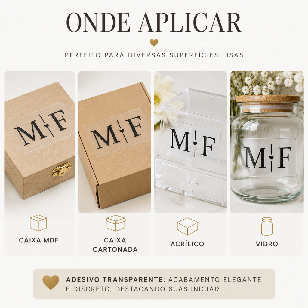 Kit Adesivos Personalizados Transparente Inicial do Casal Para Caixa de Padrinhos Lembrancinhas Elegantes — imagem 2 de 2