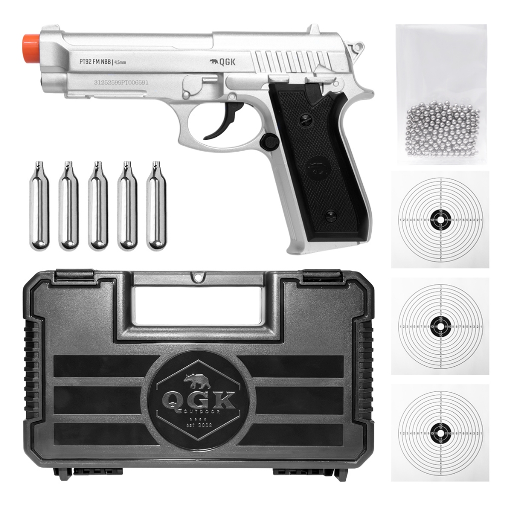 PISTOLA AIRGUN PT92 SILVER FULL METAL 4,5+MALETA+ESFERA+CO2
