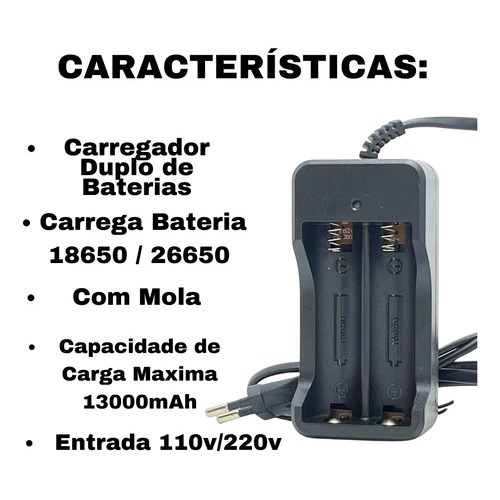 Kit Carregador Duplo Com 2 Bater B:18650 6800mah 3.7v/ A:18650 9800mah 4.2v
