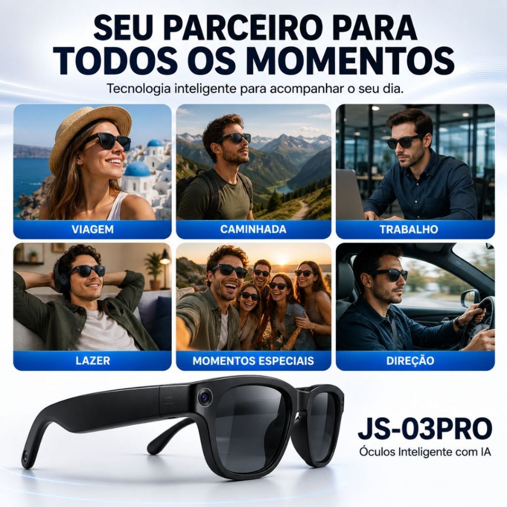 Óculos Inteligentes com IA e Câmera, Óculos com Câmera de 12MP Para Homens e Mulheres — imagem 2 de 2