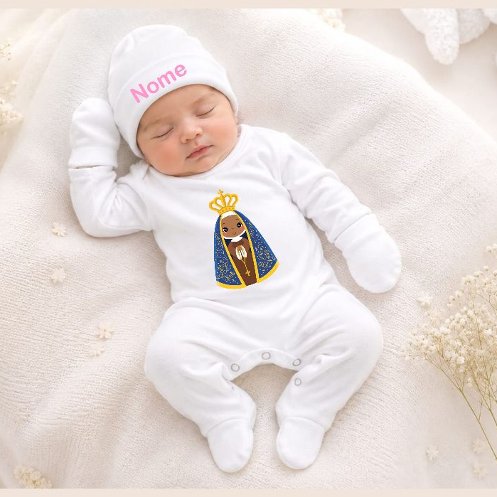kit 3 Peças Saída Maternidade Branco / Nossa Senhora Aparecida Recém-nascido RN ( Recém-nascido) Menina