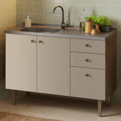 Balcão Gabinete com Pia 3 Portas e 2 Gavetas 105cm Gourmet Madesa