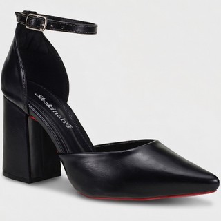 Scarpin Feminino Shekinah  Bico Fino Salto Alto Bloco Social Luxo Sola Vermelha Elegante