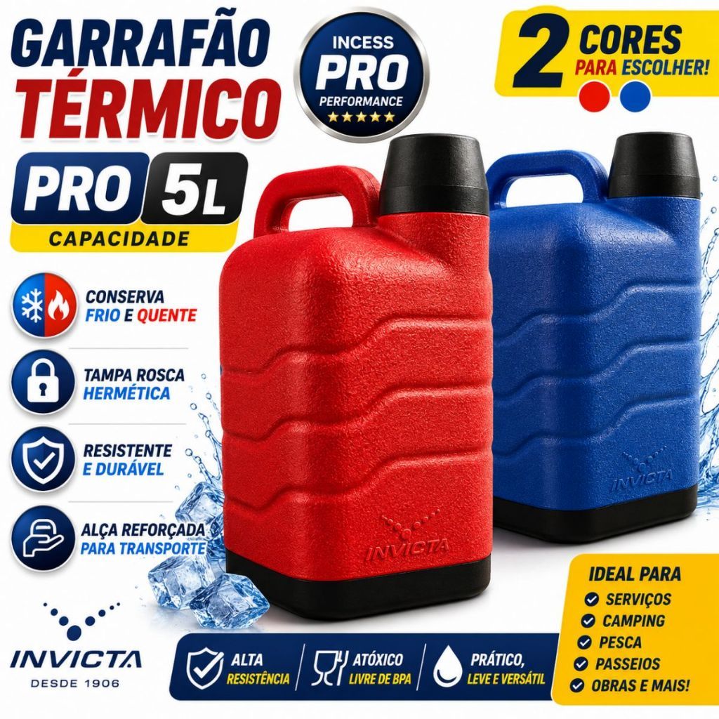 Garrafão Garrafa Térmico 5l Incess Vermelho Camping Versátil Água Gelada - Invicta