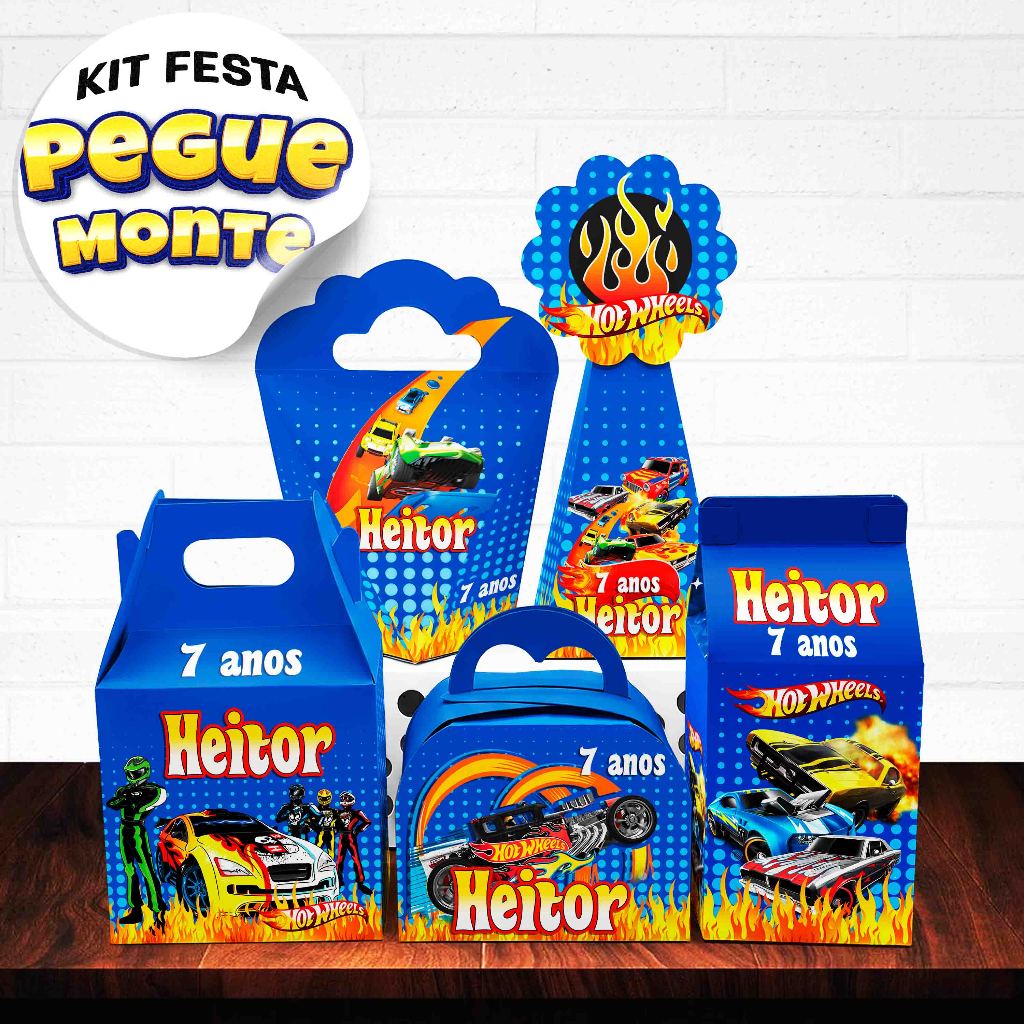 KIT Caixinha HOT WHEELS - Caixinhas para decoração e lembrancinha de aniversário - PEGUE E MONTE